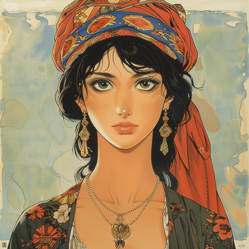 AI generated: An ancient Ottoman woman. Full portrait. Anime art by Yutaka Minowa, Yoshiaki Kawajiri. 1989 --v 6.0