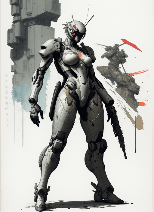AI generated:  Futuristic soldier on mech full body armor Kim Jung gi, digital illustration, perfect anatomy, cent...