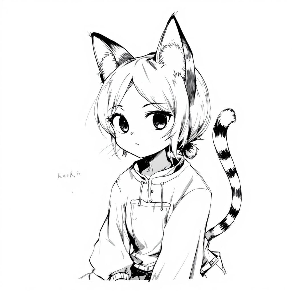 AI generated: girl with cat ears and tail with little clothing