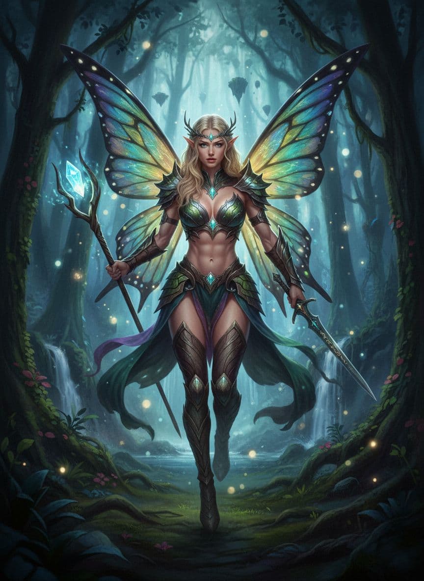 AI generated: fairy,full body, very fit body, looking at viewer. Cinematic film still, shot on v-raptor XL, film g...