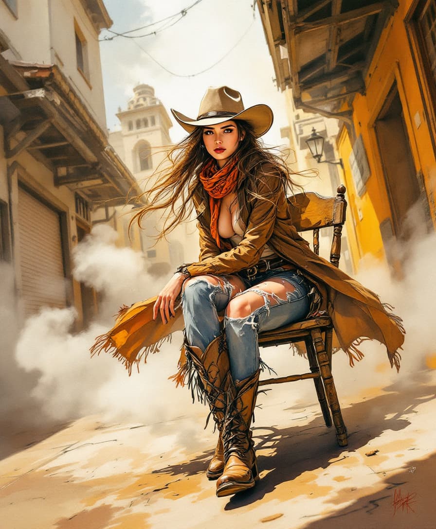 AI generated: Concept art in watercolor style and colorful lines, dark beige and orange colors, impeccable line wo...