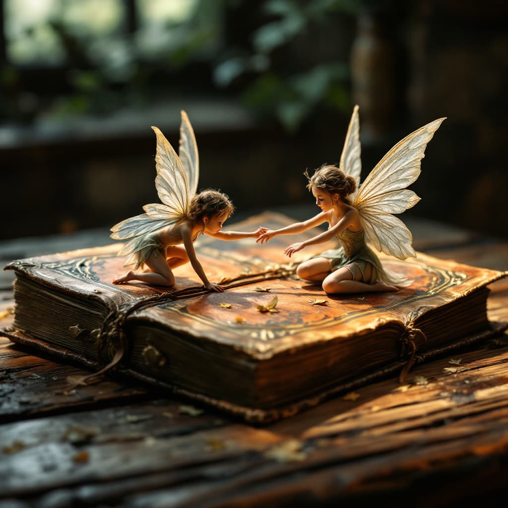 AI generated: Create a photorealistic image of Create a hyperdetailed image of an ancient leather-bound book lying...