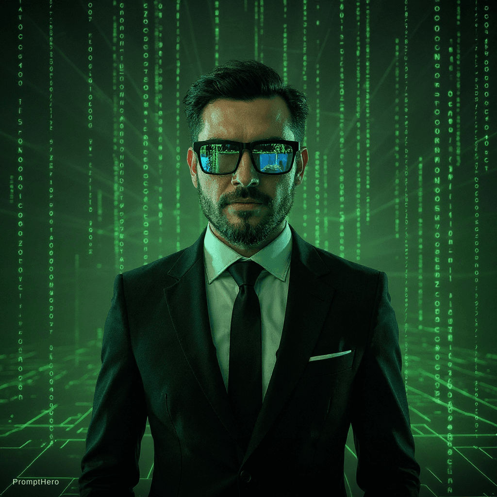 AI generated: **Image Prompt:**

The background is a mesmerizing, glowing matrix grid in a vibrant light green hue...