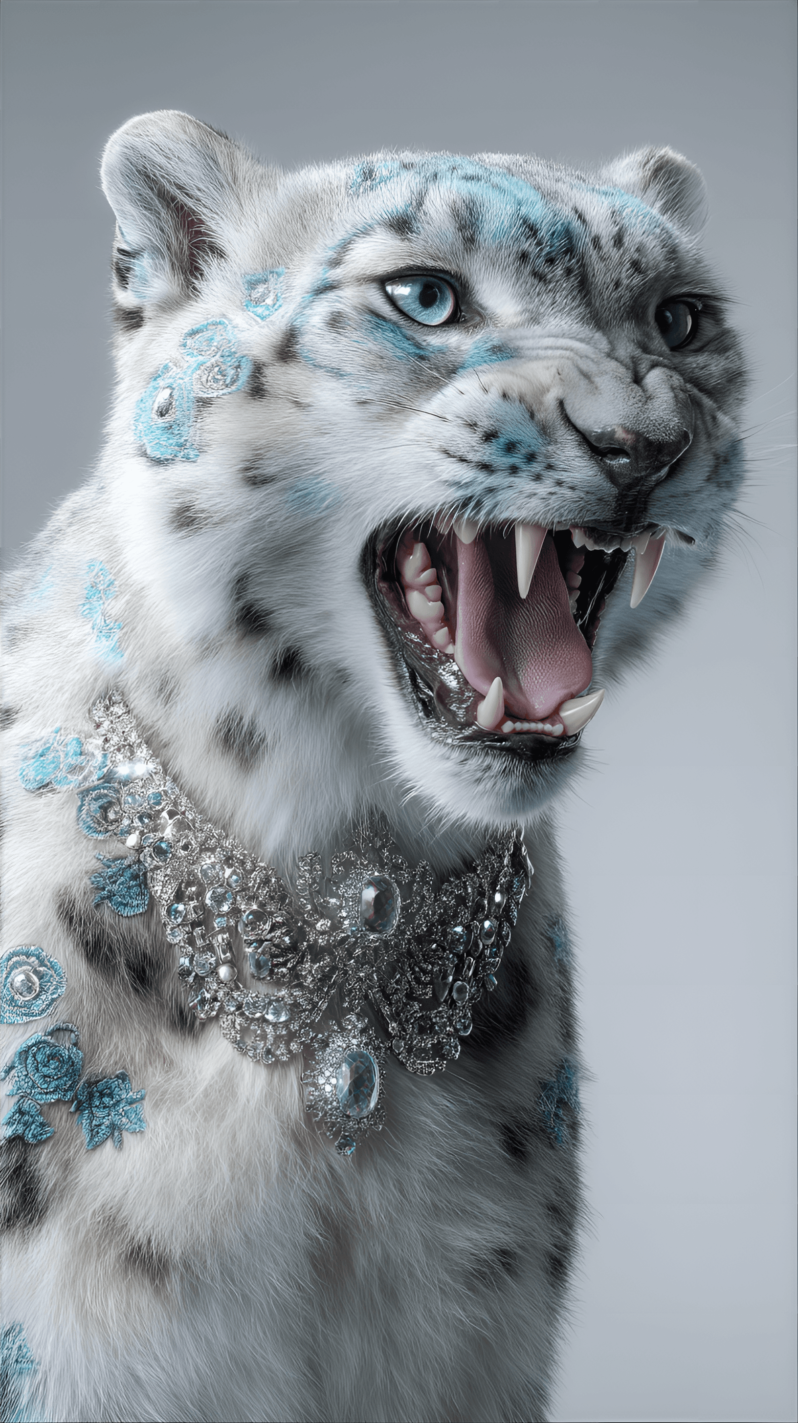 AI generated: majestic snow leopard, the primary subject, is depicted with its head and upper body dominating the ...
