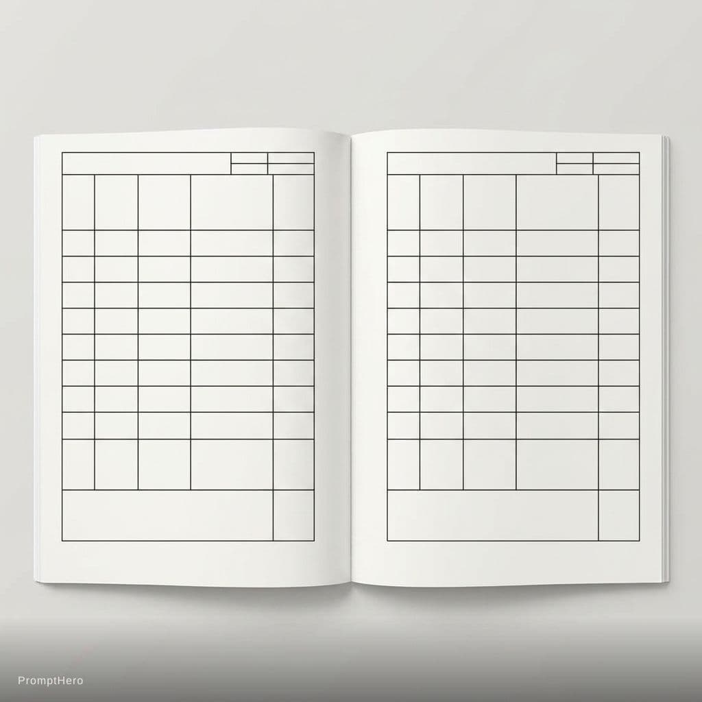 AI generated: A flat and simple template of an open book with two pages visible side by side. The pages are blank,...