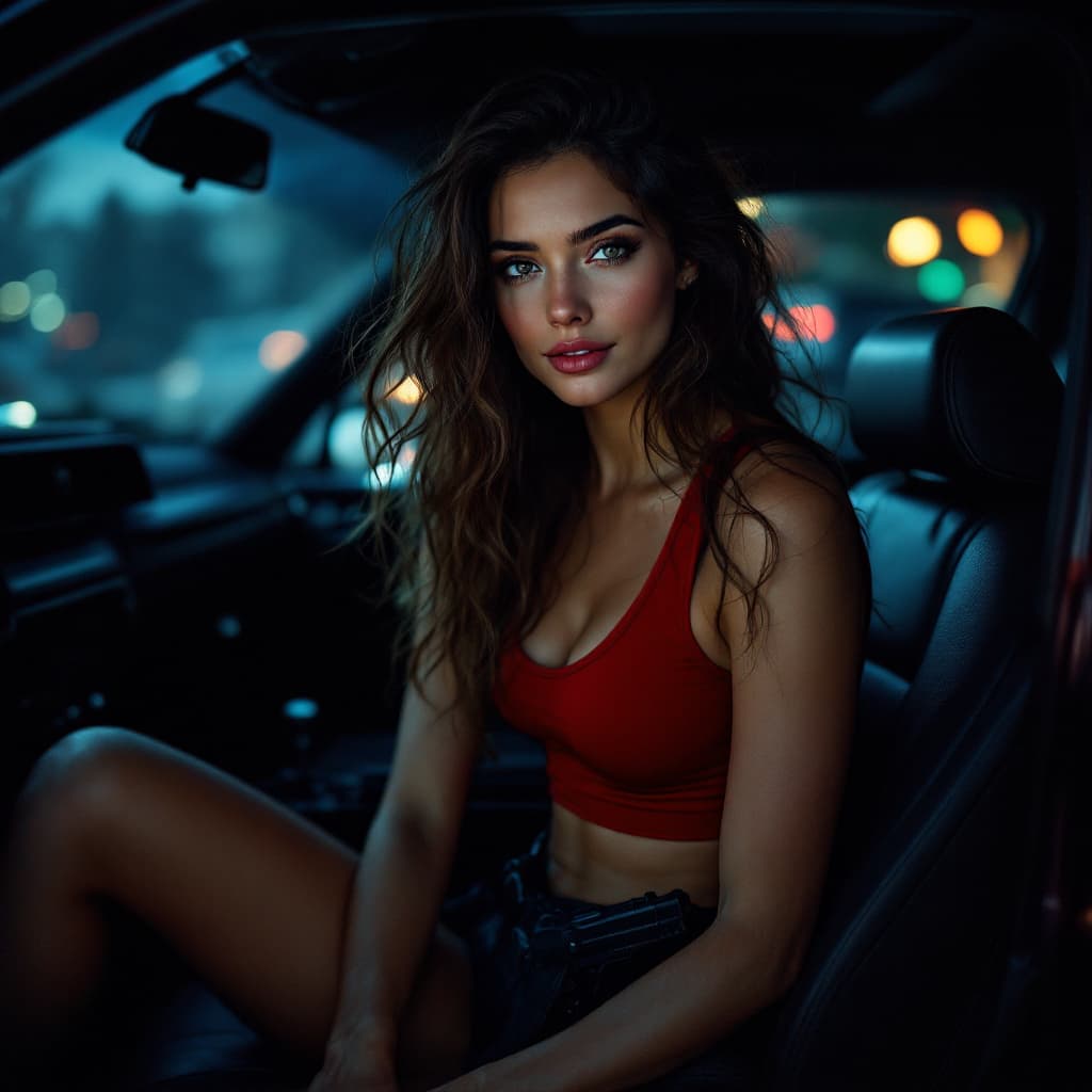 AI generated: full body portrait woman a powerful and dignified portrait ,A woman inside a car as an FBI undercove...