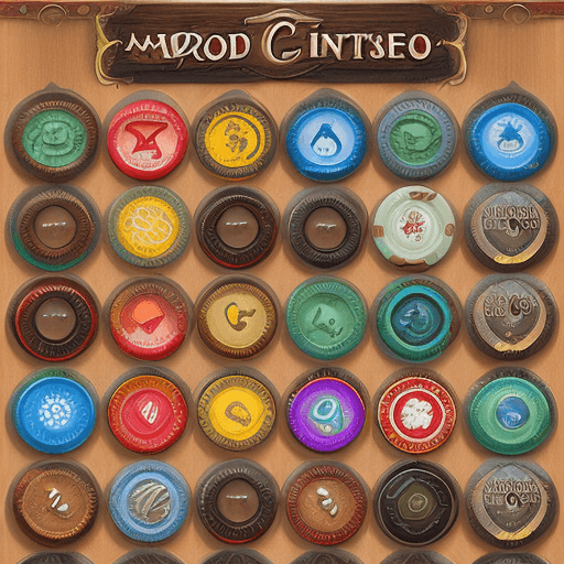 AI generated: A board game button UI , with wood background , persian miniator style