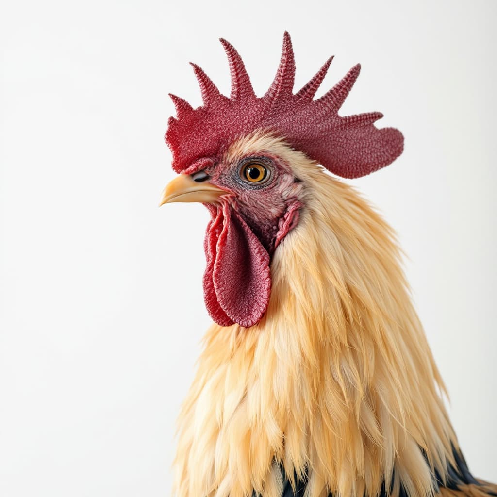 AI generated: photo close up, studio portrait, featherless rooster,