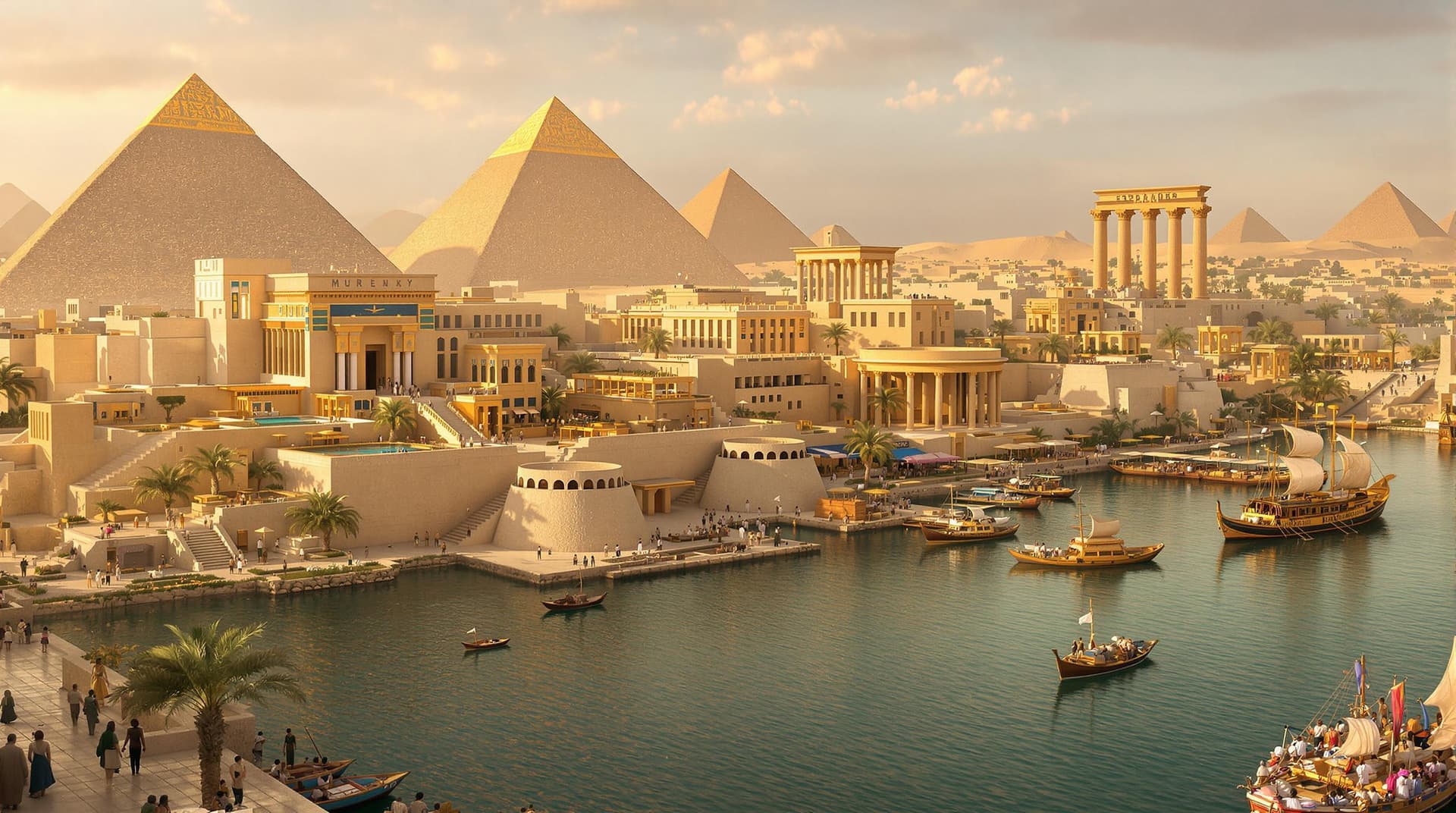 AI generated: The year is 300 BC (all people with ancient egyptian etire)
Cinematic photo of:
- The Great Palace c...