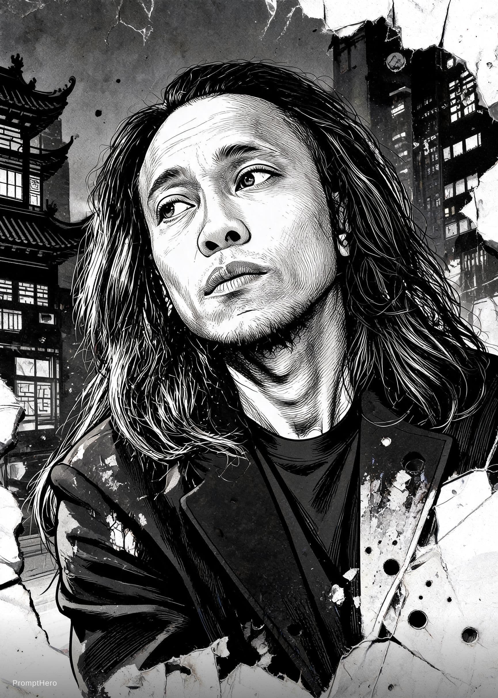 AI generated: the original artist painting for the lxf book, in the style of suehiro maruo, monochrome portraits, ...