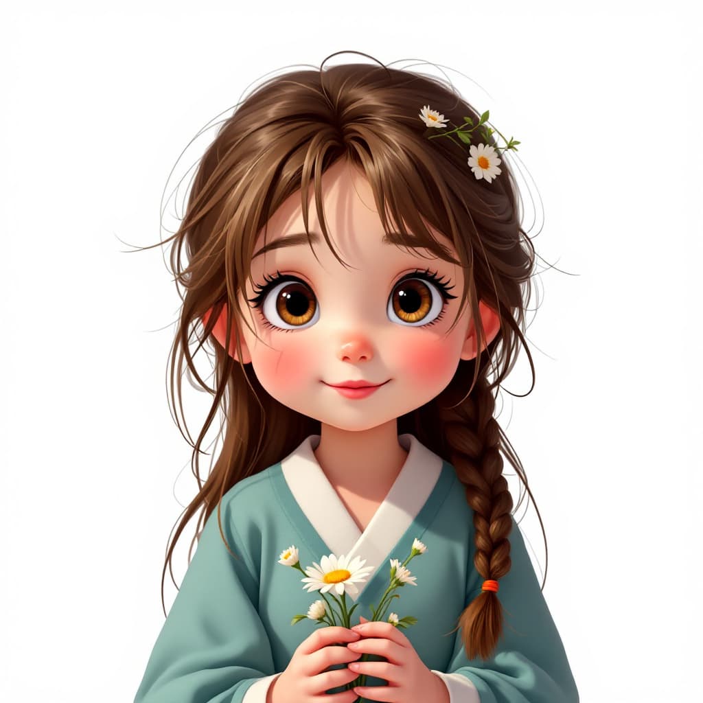 AI generated: a simple cartoon of a beautiful baby with brown hair , white background, princesscore, I can't belie...
