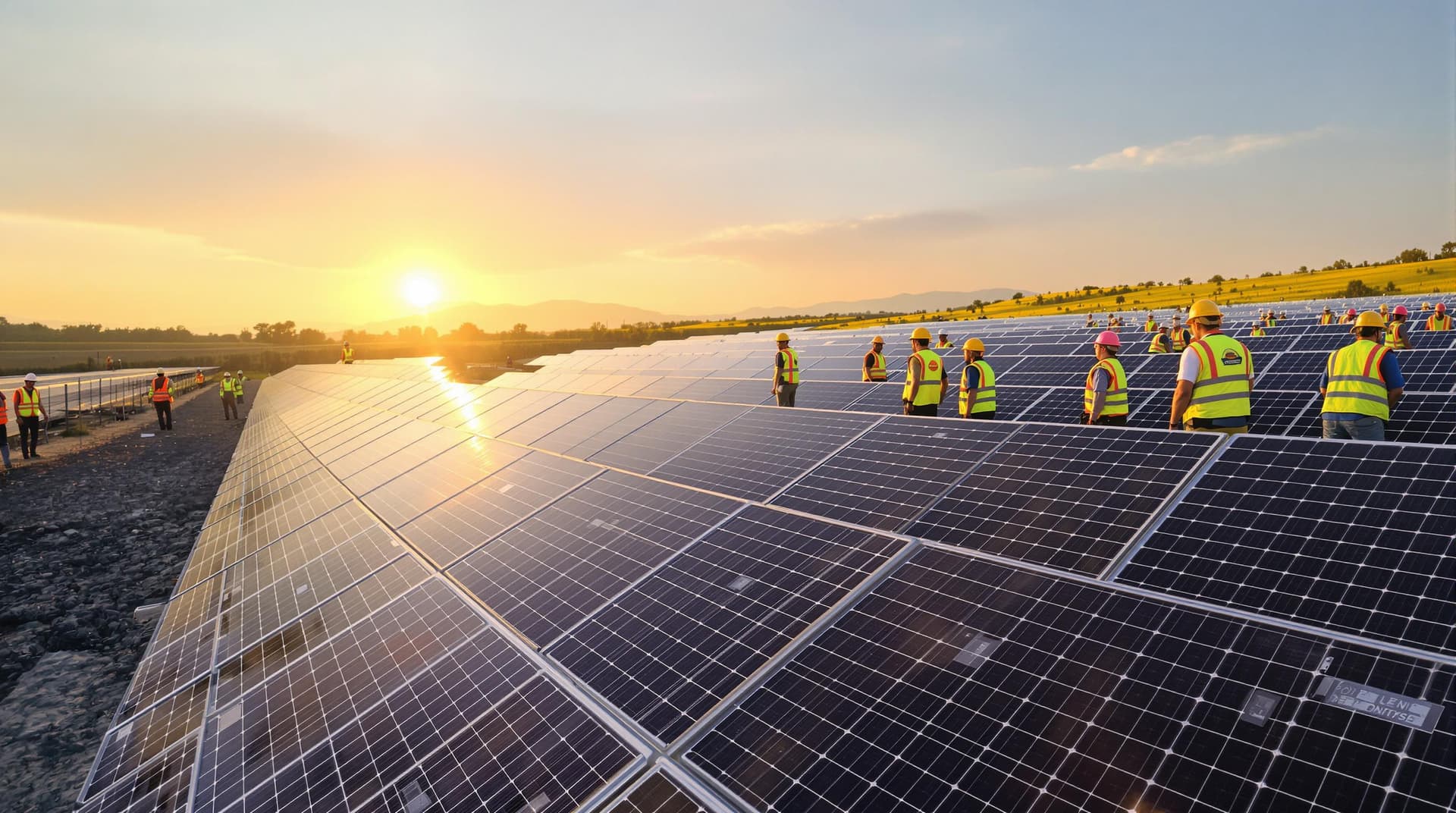 AI generated: /imagine prompt: Photorealistic solar farm installation, diverse engineering team in high-visibility...