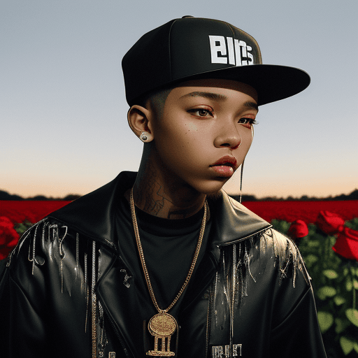 AI generated: The photo of a young man who is a rapper. He has a hip-hop and drippy style of dress. He's standing ...