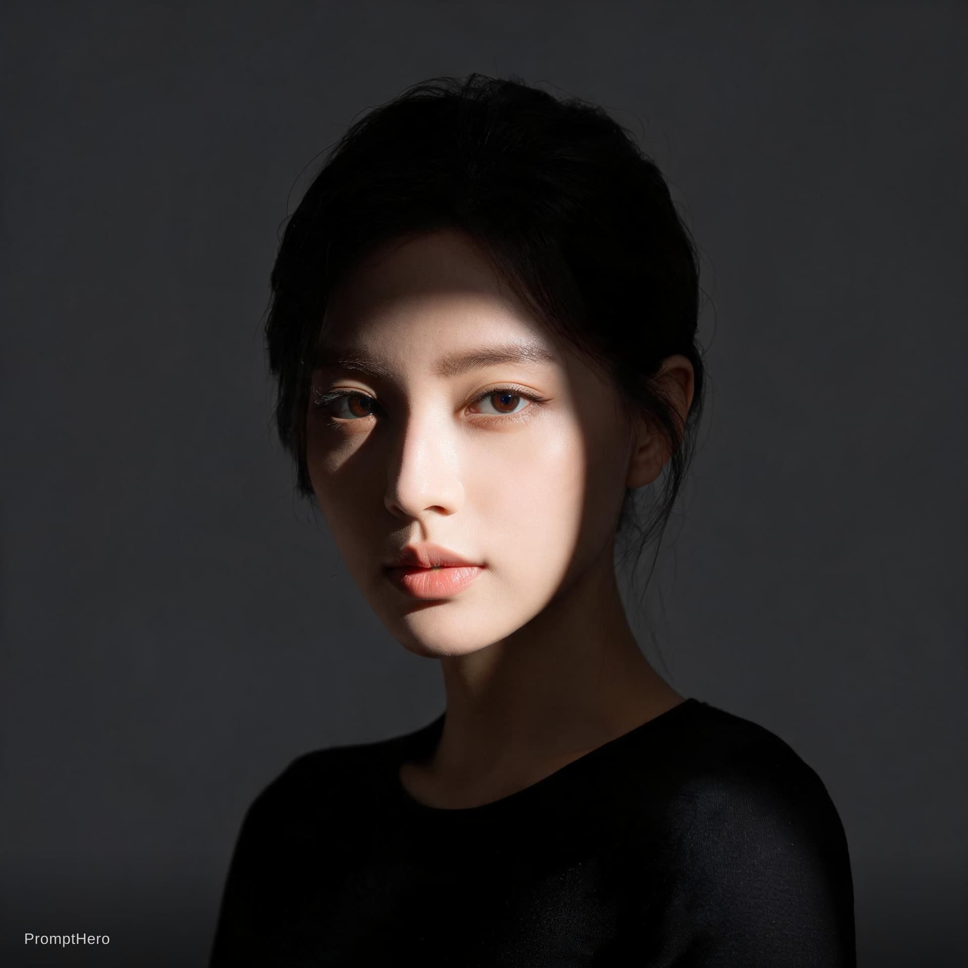 AI generated: high-resolution photograph, woman, stunning use of shadows, in the syle of crisp lines and forms,  U...