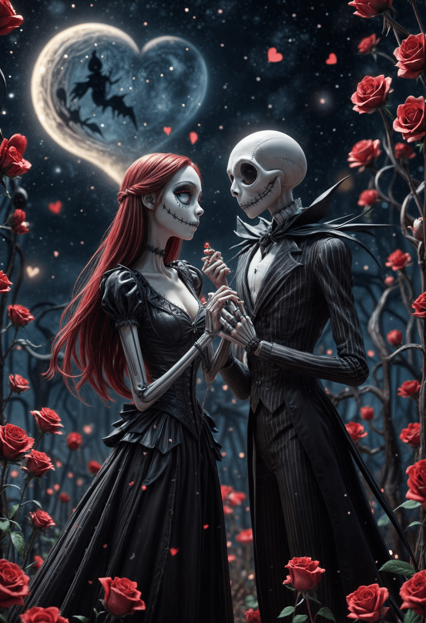 AI generated: Nightmare before Christmas,love scene,romantic embrace.beautiful