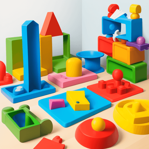 AI generated: The image showcases a diverse array of educational toys carefully arranged on a flat surface. These ...