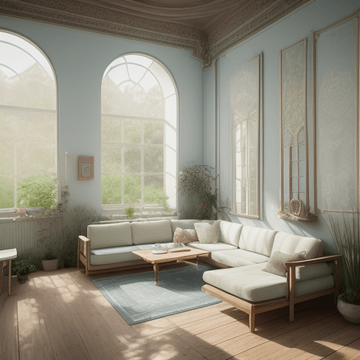 AI generated: High resolution photography interior design, dreamy sunken living room conversation pit, wooden floo...