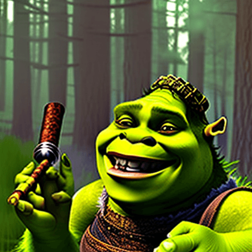 AI generated: shrek smoking hookah in the forest