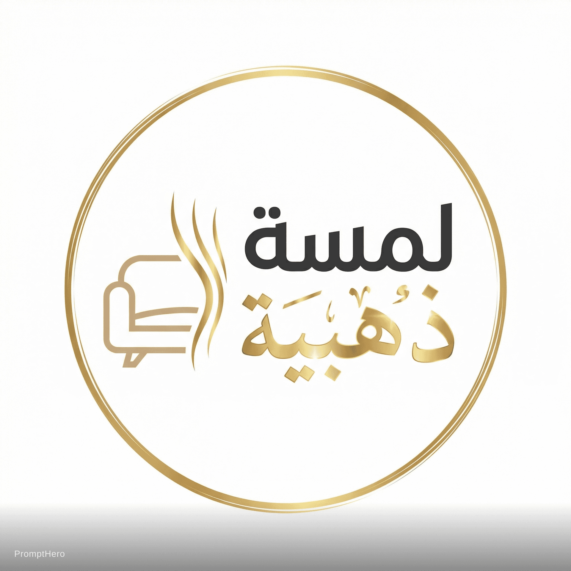 AI generated: Modern luxury social media logo design for furniture and curtain brand named "لمسة ذهبية", trendy an...