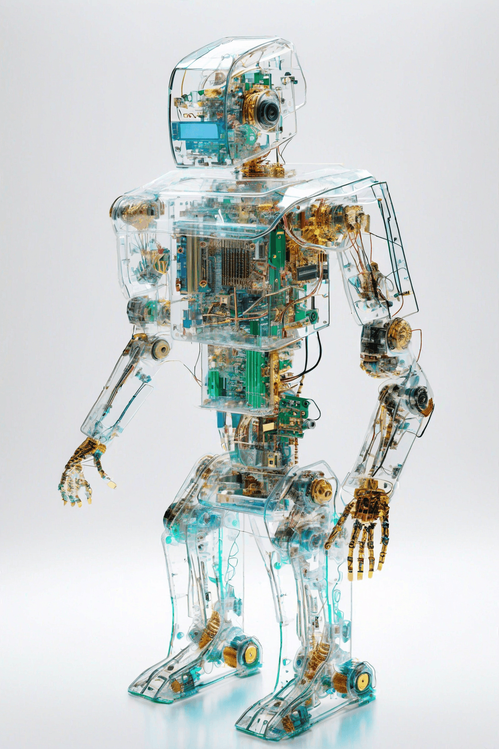 AI generated: An award-winning fully transparent robot with a mesmerizing concept design. The polycarbonate body r...