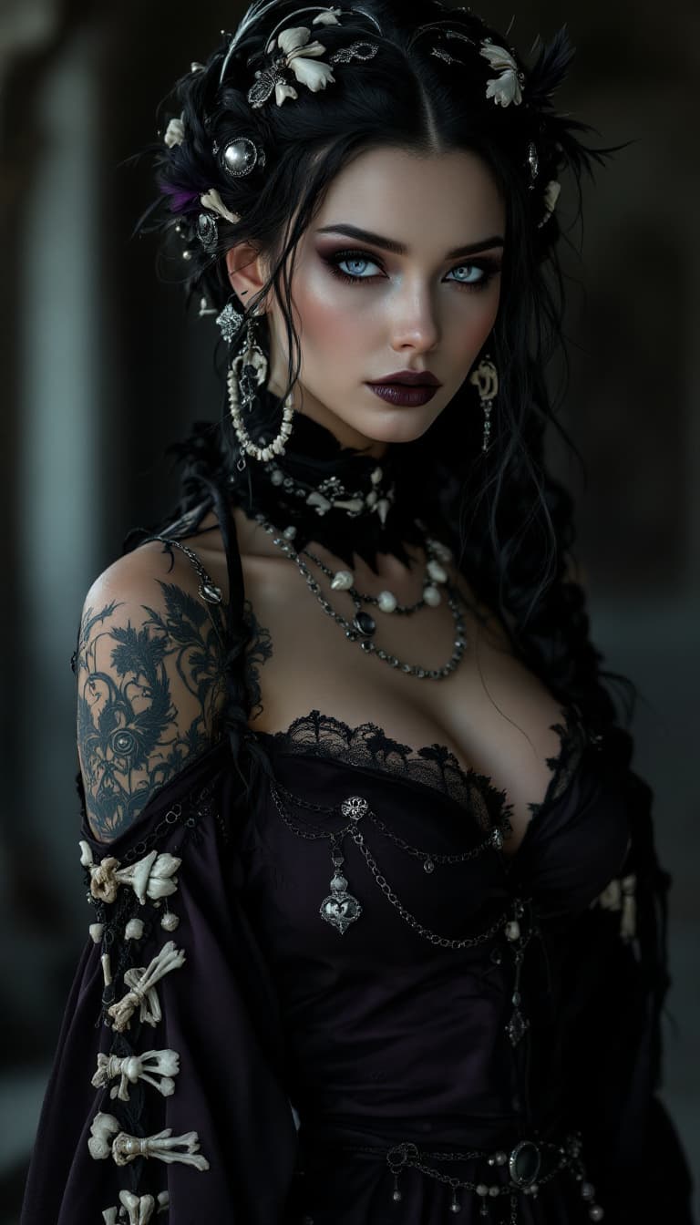 AI generated: An ultra-realistic, full-body portrait of a captivating gothic oracle woman, radiating dark wisdom a...
