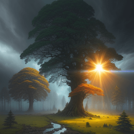 AI generated: 
landscape in Brittany, surrounded by trees, sun, foggy, massive storm clouds, Ivan Shishkin, Victo ...
