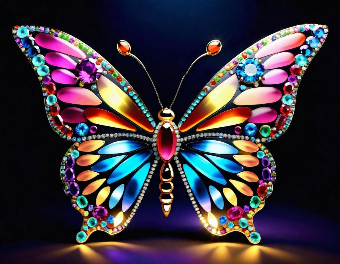 AI generated: A giant butterfly professionally made unique ((masterpiece)) of colorful gems, highly detailed, EPIC...