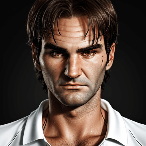 AI generated: portrait of Roger Federer, high quality, high resolution, psychopathic look, 80 years old.