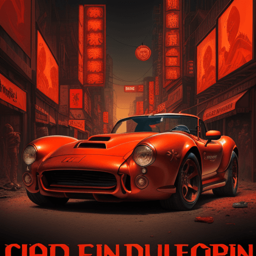 AI generated: poster of a red cobra with sunglasses, in the style of orient-inspired, post-apocalyptic surrealism,...