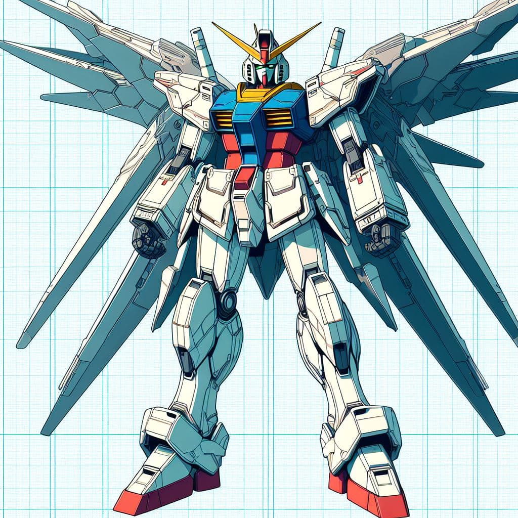 AI generated: design a Gundam in a classic anime style with cel shading and contour lines, masterpiece, 8k, raytra...