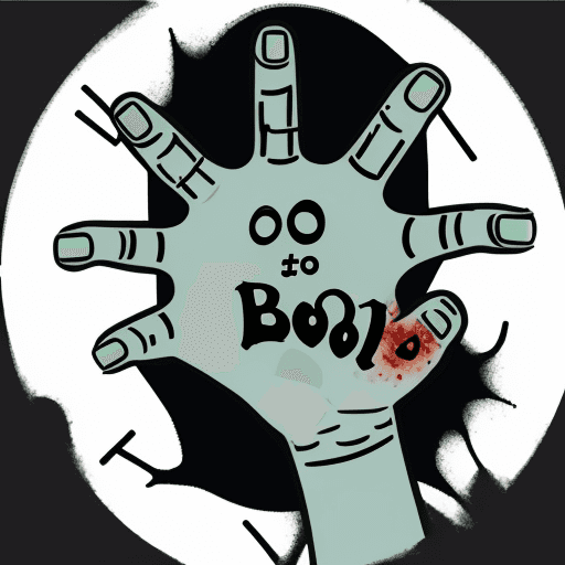 AI generated: writing "boo" with sign language alphabet. with zombie hand
