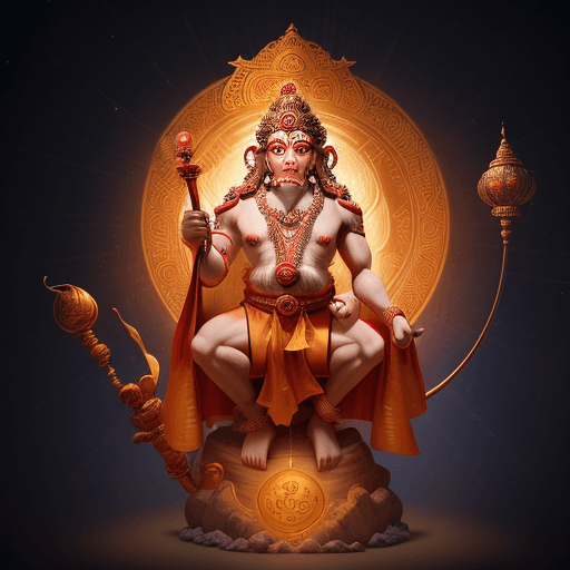 AI generated: Create an image of a  hanuman god of wisdom, with an ethereal glow surrounding them, holding a scrol...