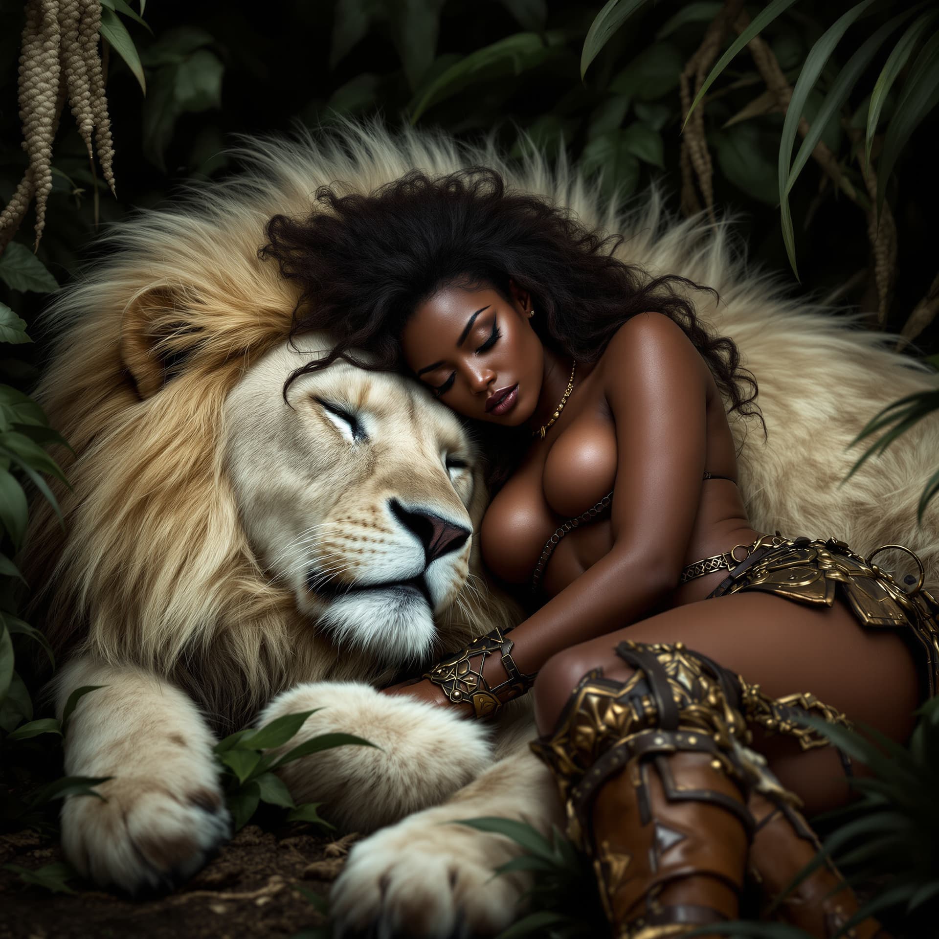 AI generated: img_1025. cdr Stunning image of a strong and beautiful black African warrioress with fierce brown ey...