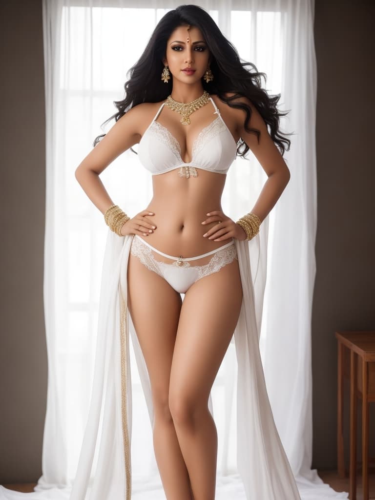AI generated: beautiful sexy woman, indian full body shot, beautiful legs, correctly detailed, transparant, high d...