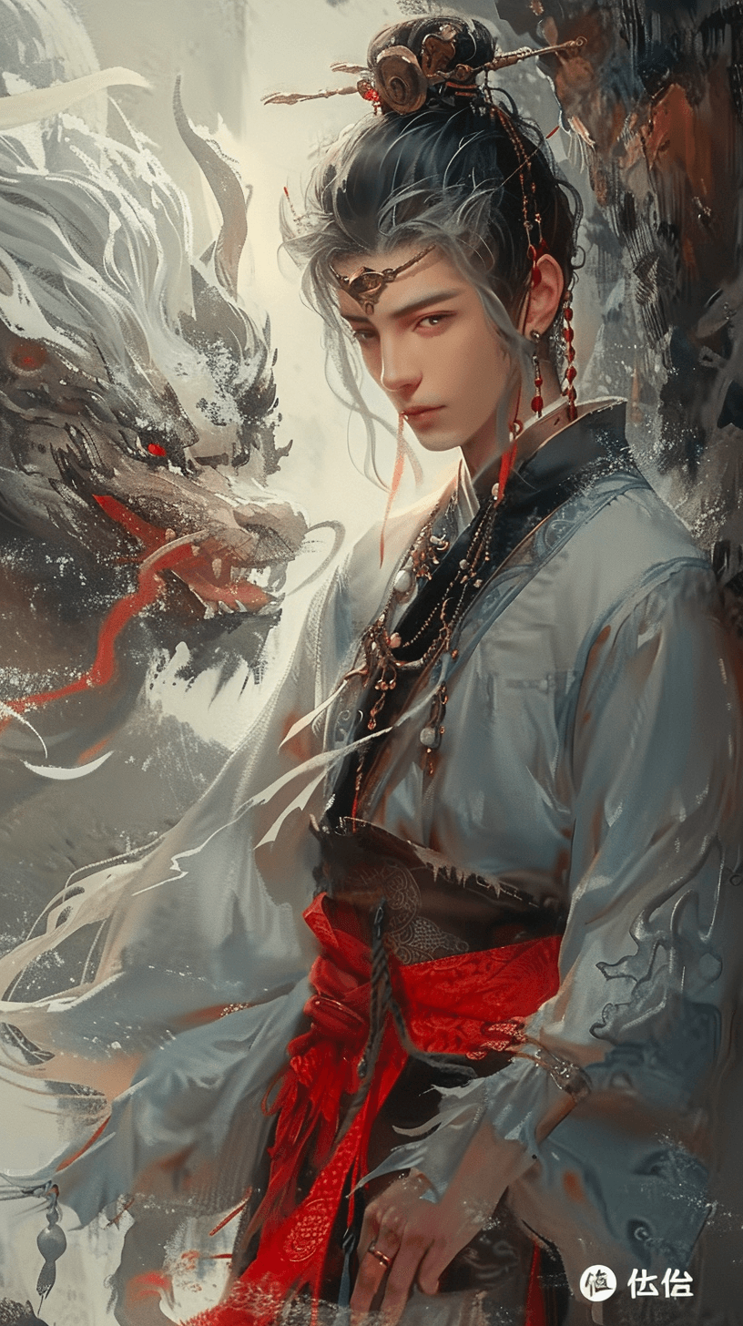 AI generated: https://s.mj.run/1MYU35ppsKA a Chinese boy with white hair living in a cave, a celestial being, wear...