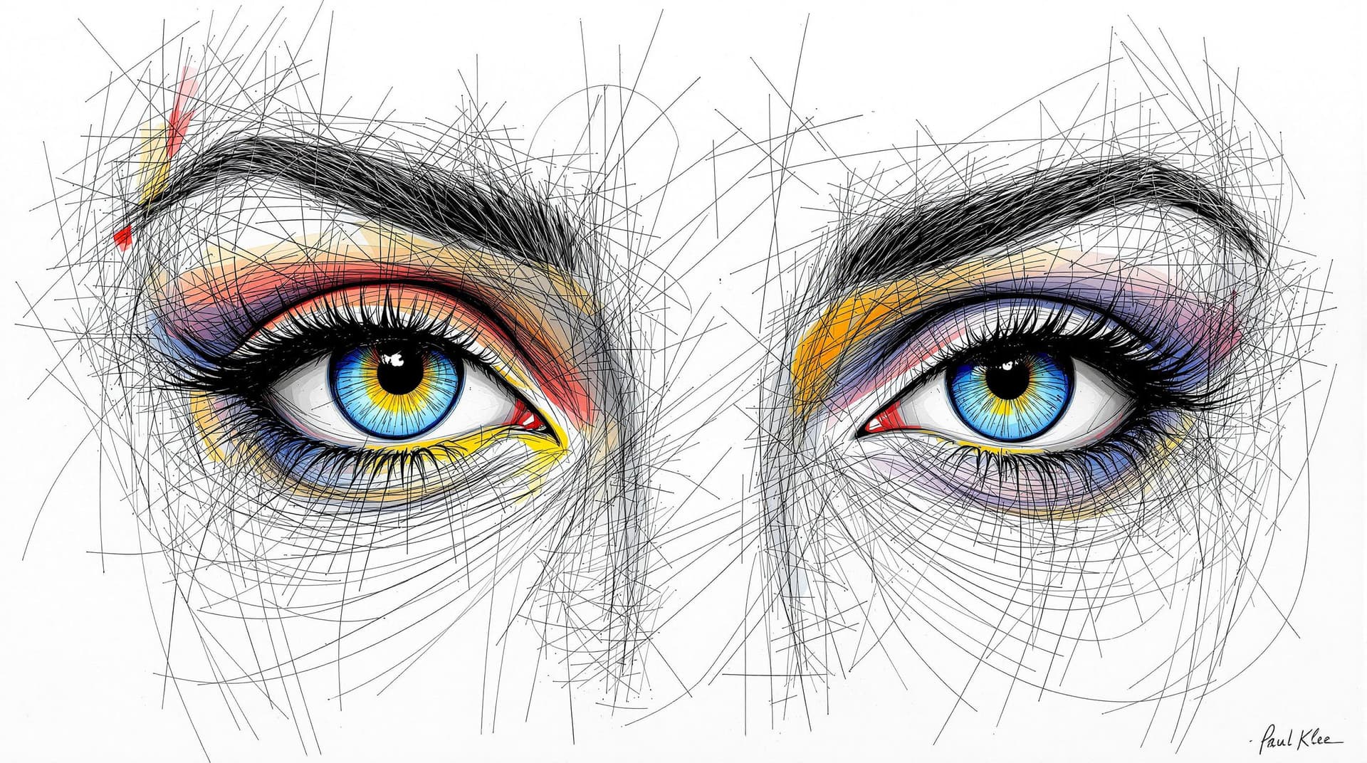 AI generated: minimalisme line art close up female portrait in paul klee style with a strong emphasis on expressiv...