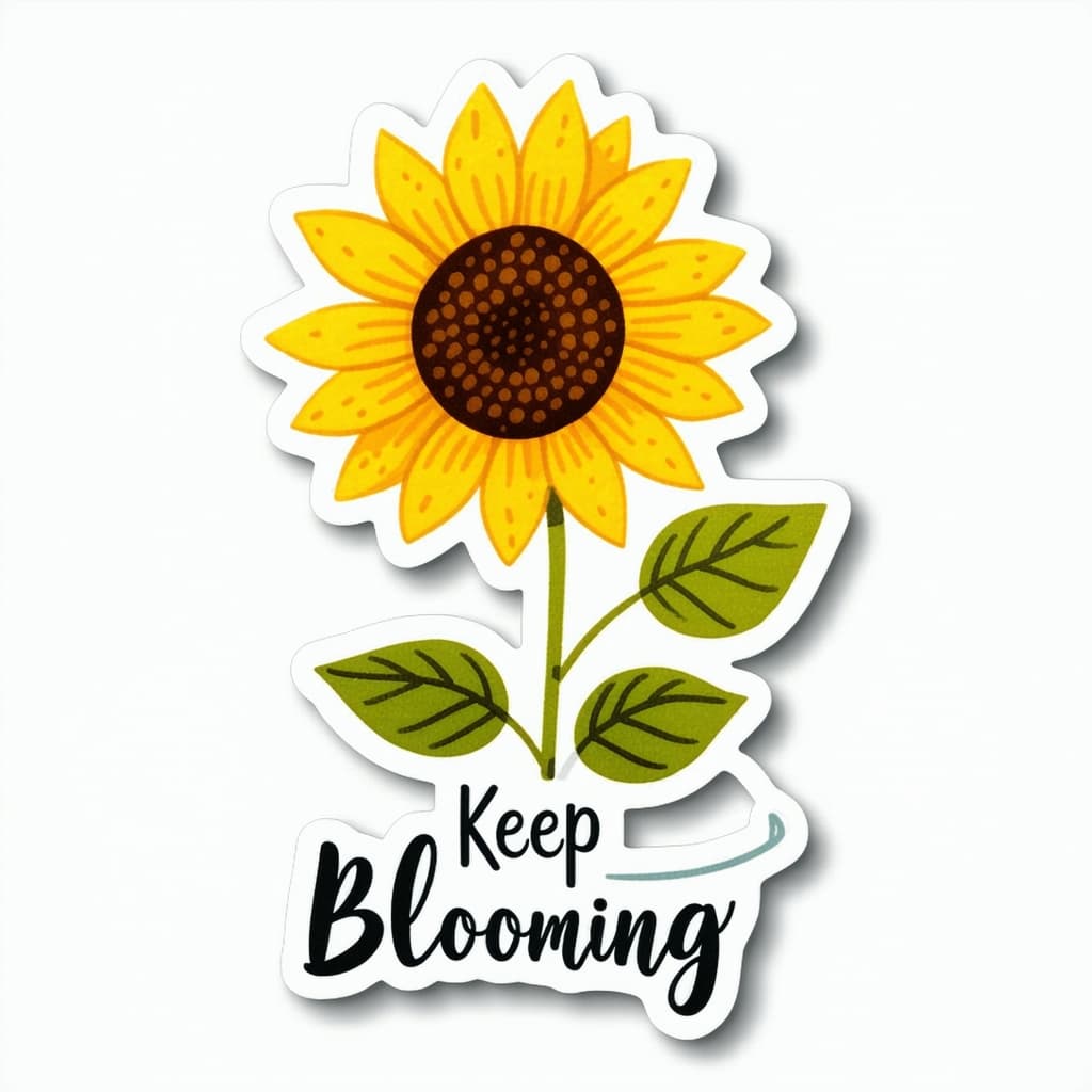 AI generated: "A die-cut sunflower sticker design with a clean edge, showcasing the vibrant illustration and the u...