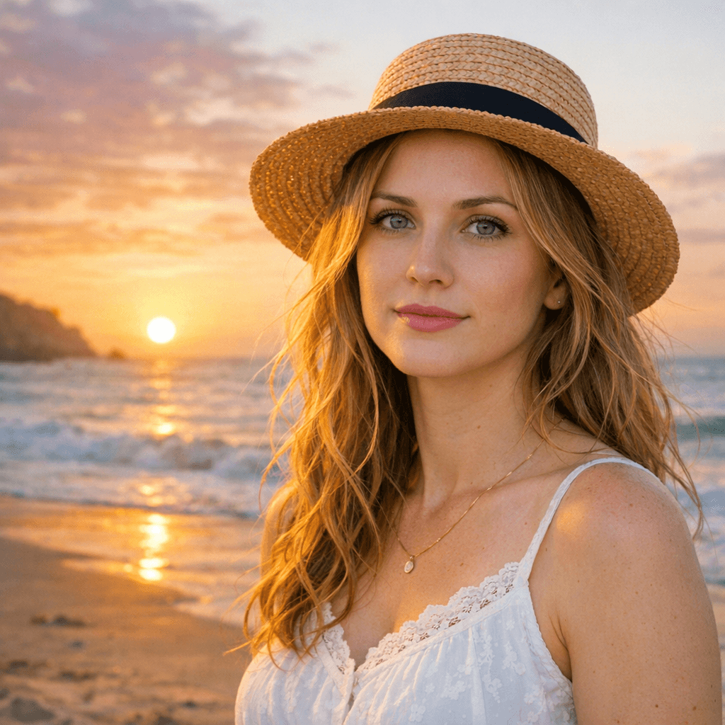 AI generated: Use the uploaded reference image of the woman as the subject. Preserve her facial features exactly, ...