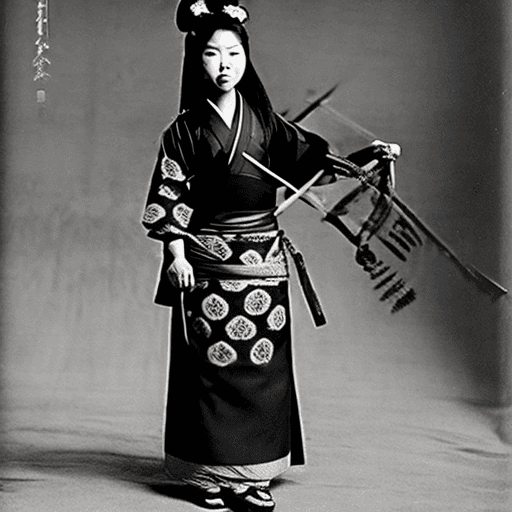 AI generated: Kamado Nezuko, japanese warrior girl in the style of demon slayer, black shirt, black hakama, haori ...