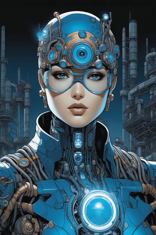 AI generated: cyberpunk tron style vehicle katsuhiro otomo with many eyes on an industrial structure, in the style...