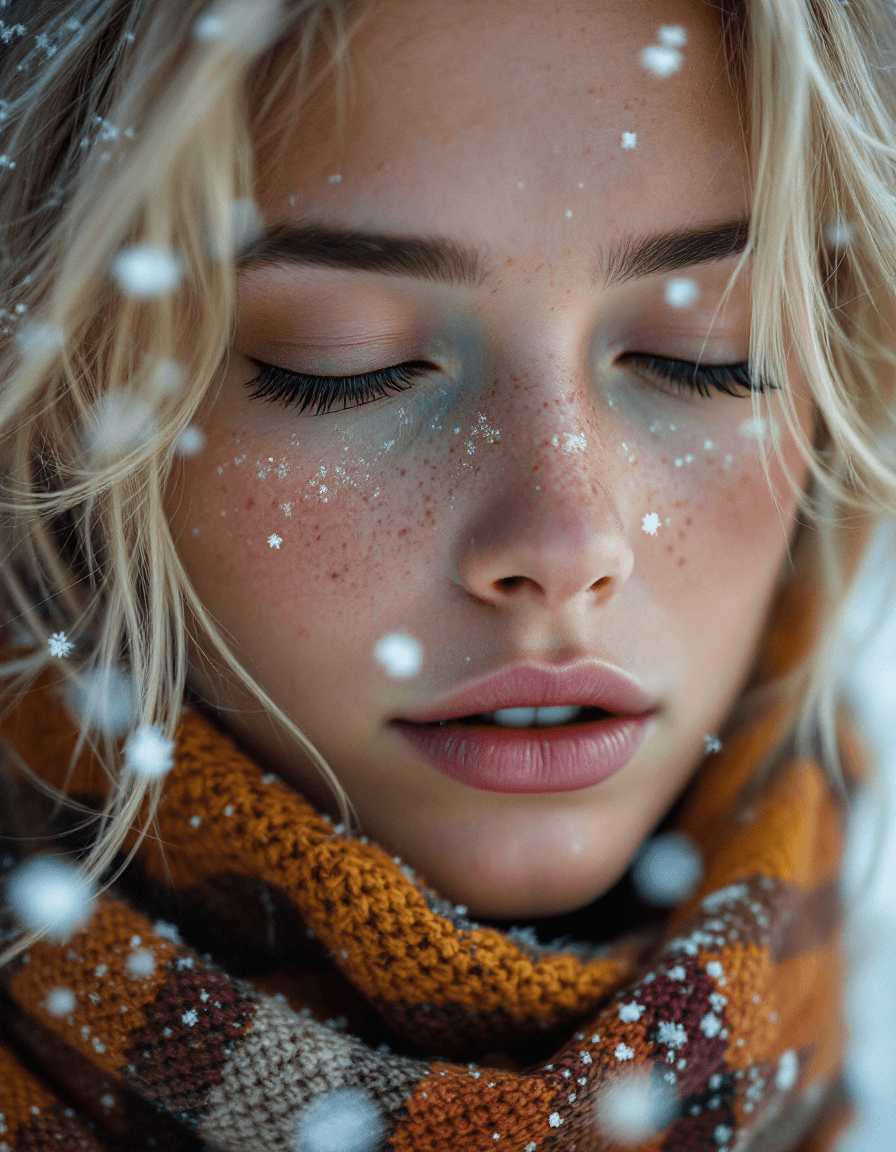 AI generated: An intimate, hyper-realistic close-up portrait of a blonde woman with delicate freckles scattered ac...