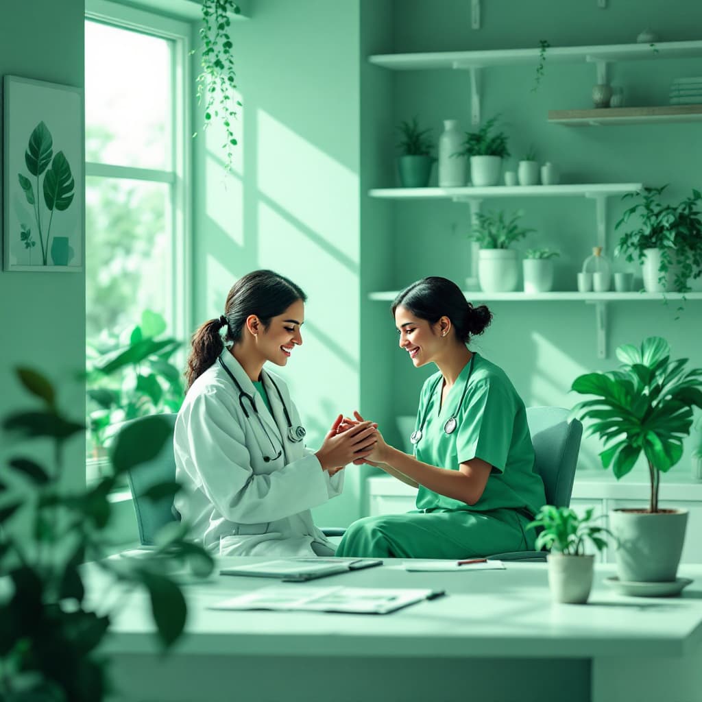 AI generated: Create a healthcare-themed image in a serene green tone (#22cb8c), symbolizing growth, vitality, and...