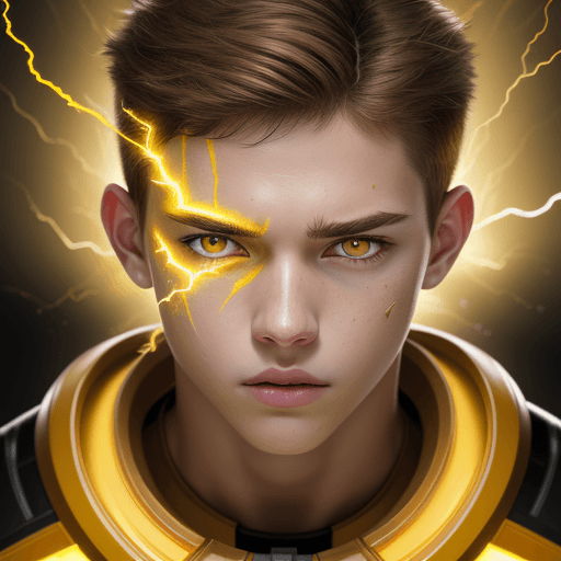 AI generated: Photo , teenboy,white skin, brown hair, brown hair, with on the face paintig a yellow flash ,  Z, sh...