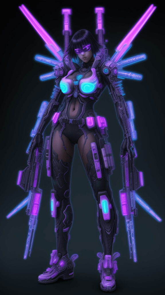 AI generated: cyberpunk character by Masamune Shirow blacklight fractal neon holofluid