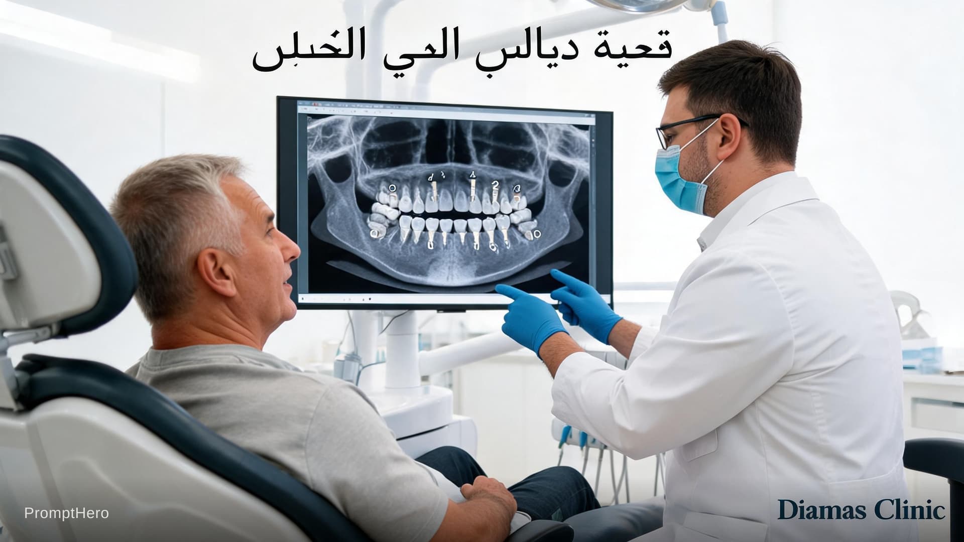 AI generated: Realistic vertical (9:16) professional dental clinic photo for TikTok, for Diamas Clinic. Authentic ...