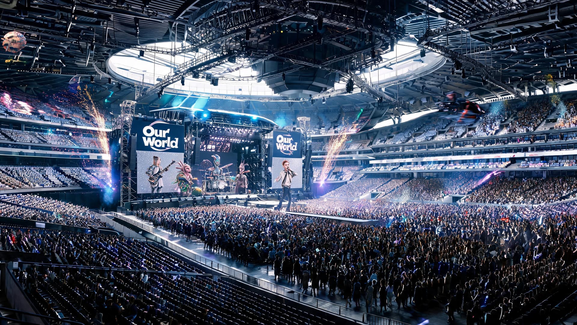 AI generated: Use the uploaded concert arenas as the reference image. Preserve the exact camera angle, stage layou...
