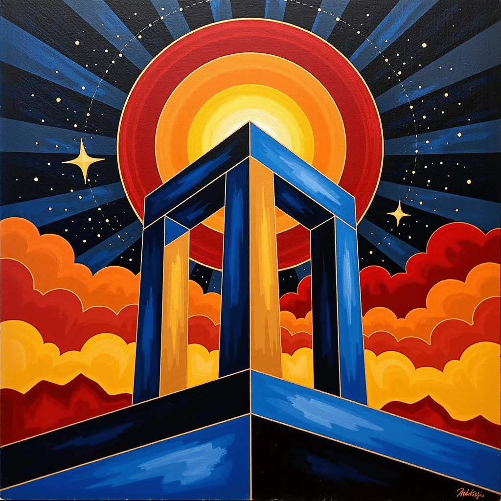 AI generated: Triumph (Hard-Edge Abstraktion & Antike Kunst): "Hard-Edge-Abstraktion mit AnklÃ¤ngen an 'antike Mon...