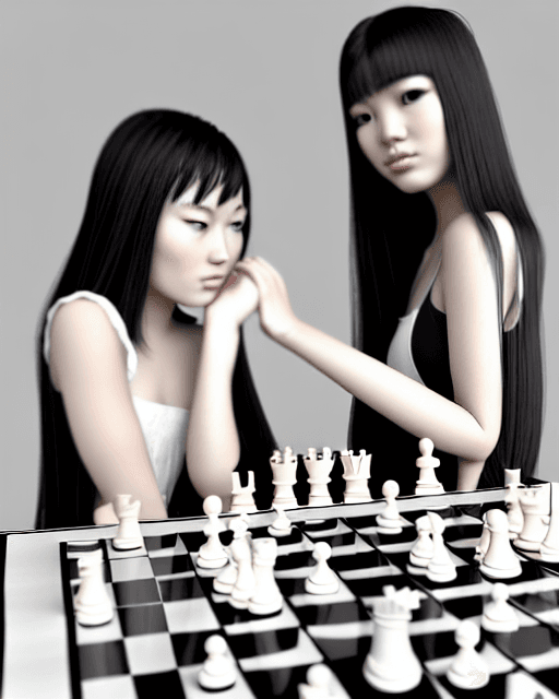AI generated: 2girls, masterpiece 3D rendering of two attractive young asian women around the age of 20 playing ag...