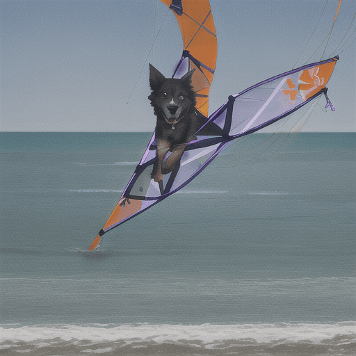 AI generated: a dog on a kite-surf, full shot, dynamic scene, cinematic --s 500 --c 30