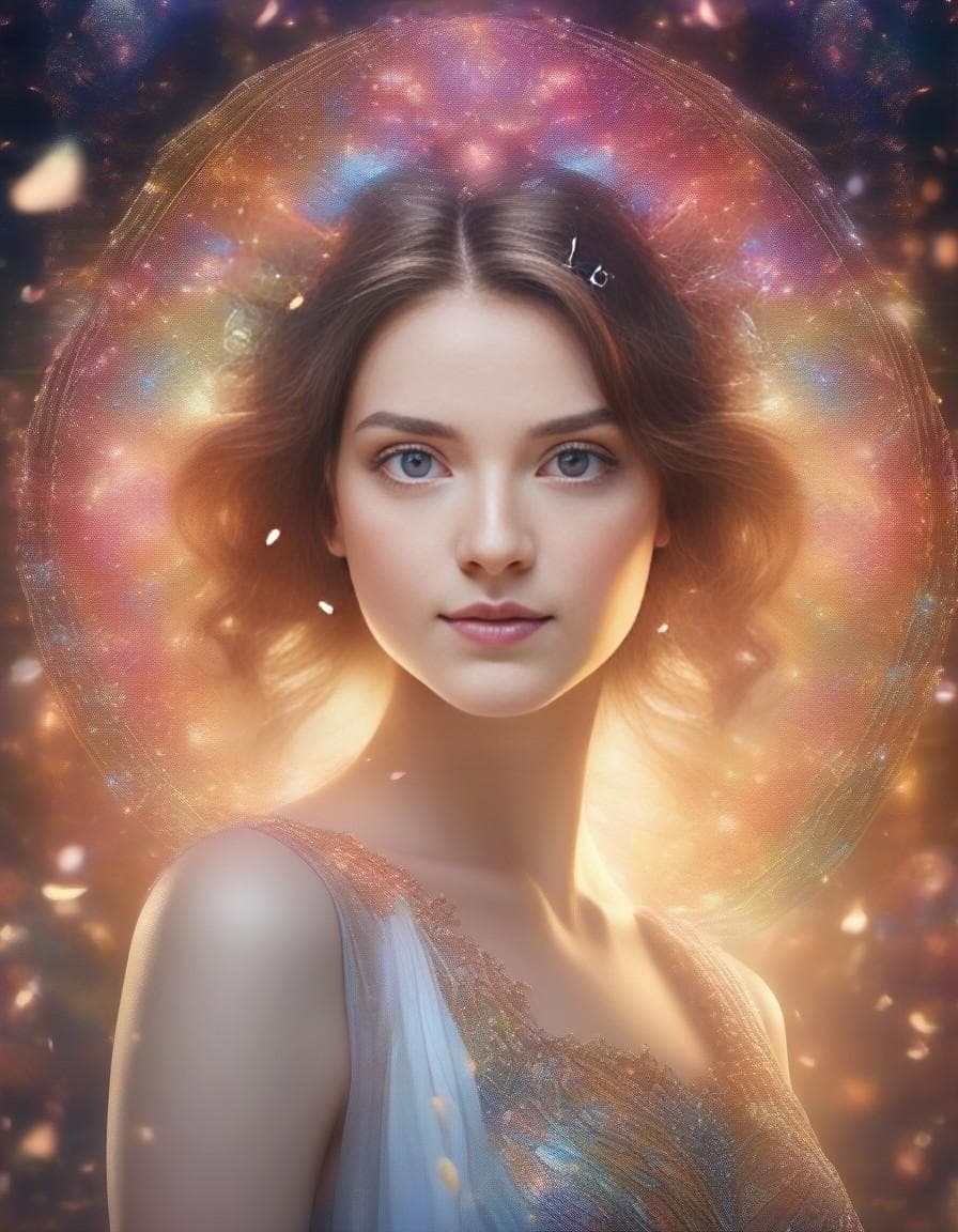 AI generated: Full body, Small highly detailed incorporeal fairy made of silvery light, Bokeh pollen specs multico...